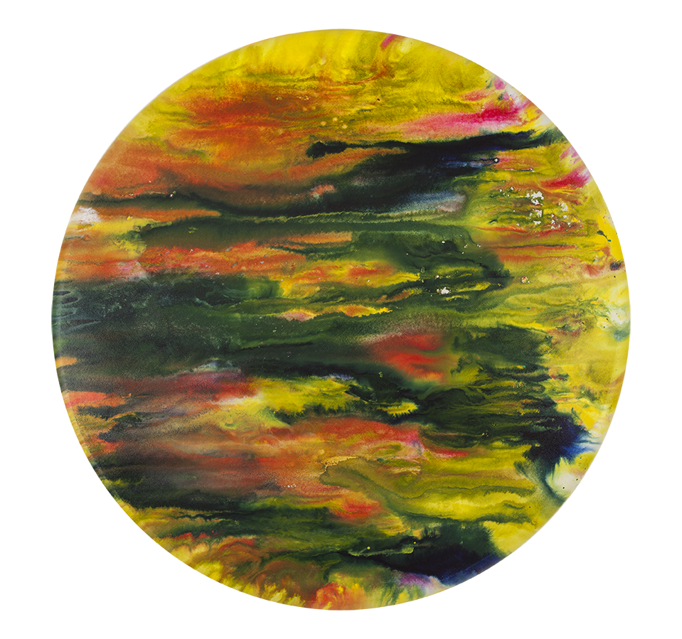 ©2018 Alicia R Peterson, *Stormy Sunrise*. Acrylic on 36-inch diameter convex canvas. Photographer: Peter Scheer.