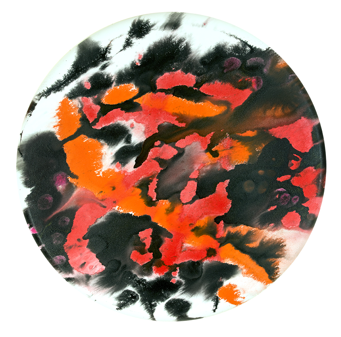 © 2020 Alicia R Peterson, *A New Story*. Acrylic on 30-inch diameter convex canvas. Photographer: Peter Scheer