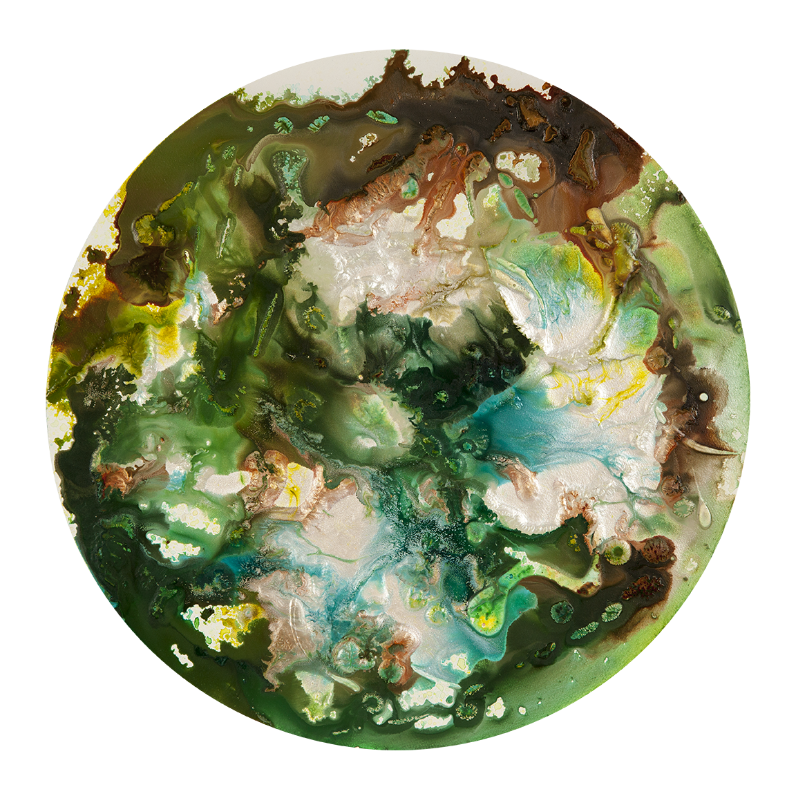 ©2021 Alicia R Peterson, *Earth*. Acrylic on 12-inch diameter canvas. Photographer: Peter Scheer.