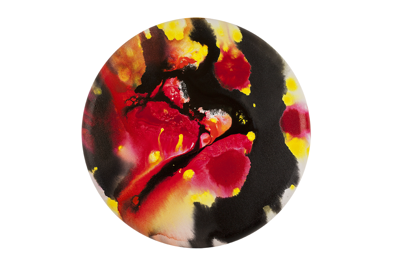 ©2017 Alicia R Peterson, *Fire Circle*. Acrylic on 20-inch diameter convex canvas. Photographer: Peter Scheer.