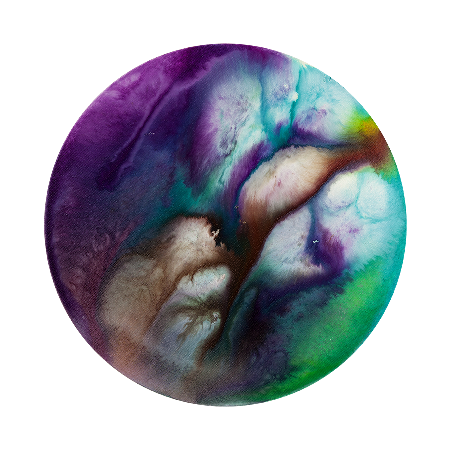 ©2018 Alicia R Peterson, *Outgoing Tides*. Acrylic on 12-inch diameter canvas. Photographer: Peter Scheer.